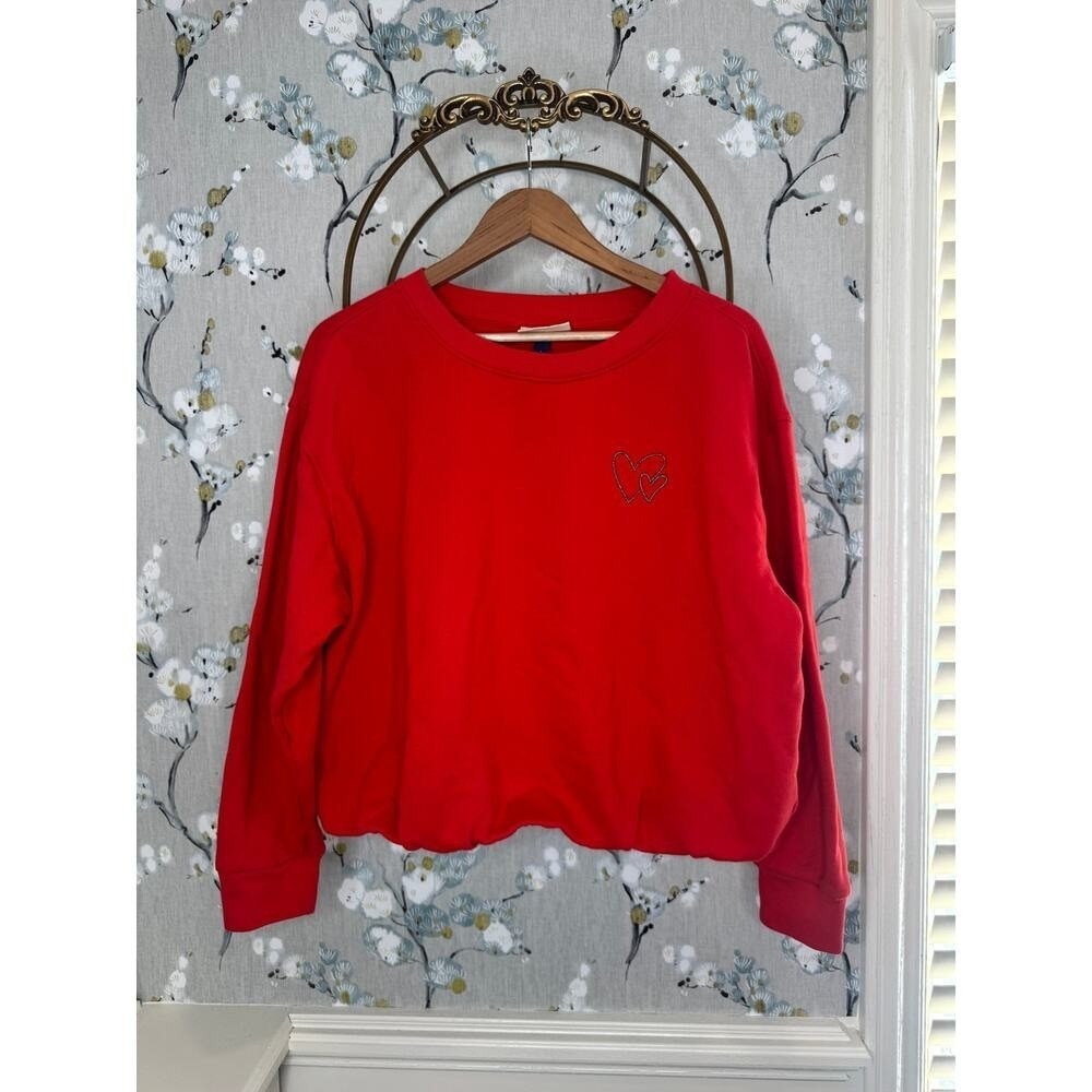Universal Thread Red Crewneck Cropped Heart Sweater - Size Large
